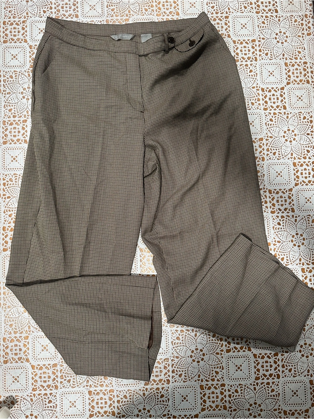 Investments Petite 14P Brown Houndstooth Straight Leg Dress Pants
